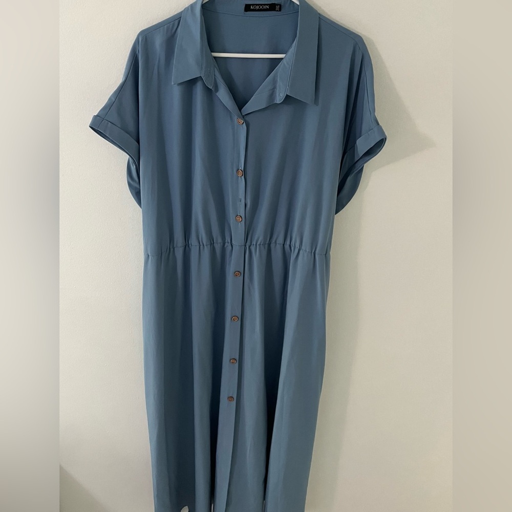 Kojooin Blue Button Down Maxi Dress, Size: 3XL